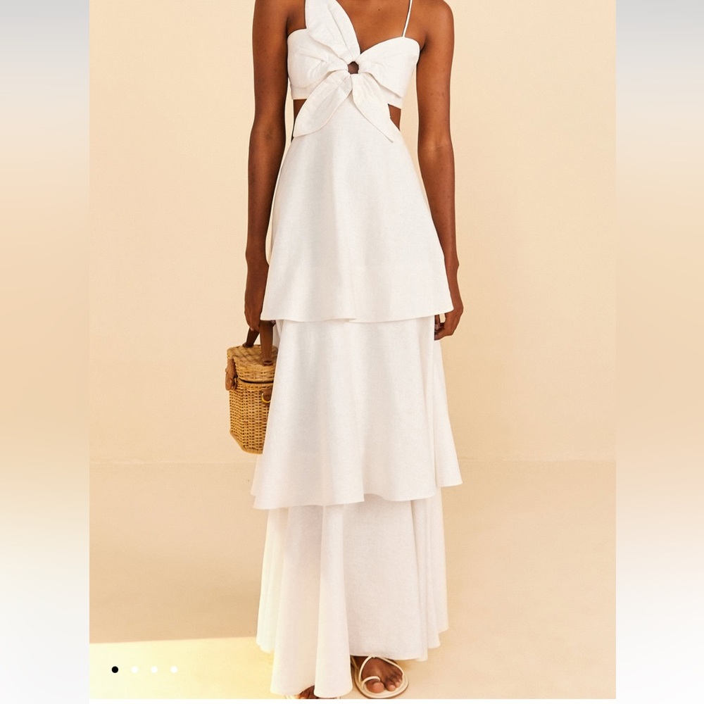 FARM Rio Off-White Floral Tiered Maxi Dress